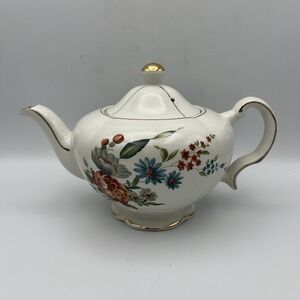 Vintage Ellgreave Wood & Sons Teapot & Lid Floral Gold Trim Heatmaster England